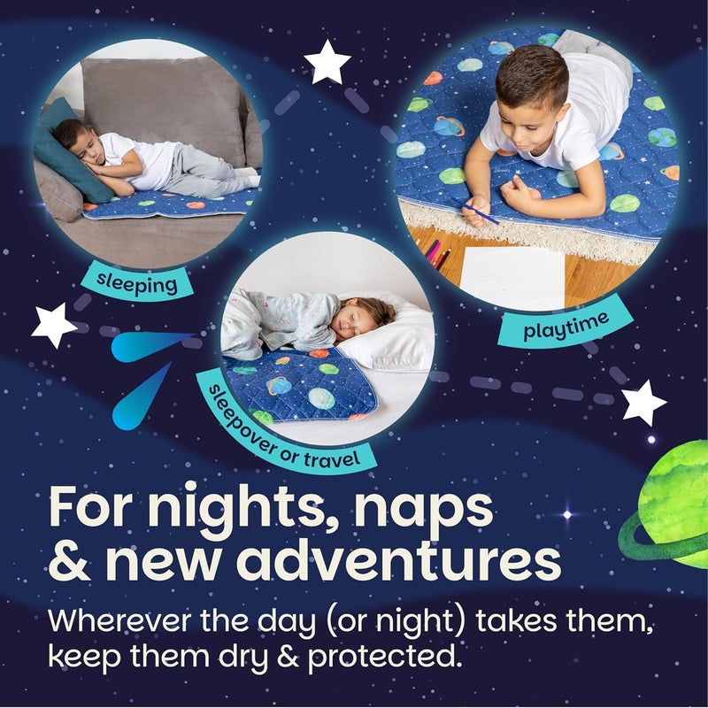 Lynmark ® 2x Potty Training Mattress Protector Pee Pad for Kids - Waterproof Toddler Bed Wetting Mat for Toilet Training - Non-Slip Washable Bedwetting Topper Absorbs Up to 2000ml- 35" x 33", Astronaut - Image 3